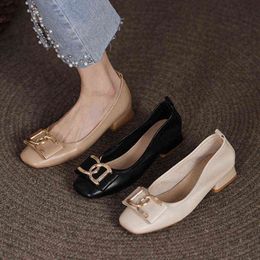 Women Low heels Dress Shoes Square Toe Boat Shoes Metal Ol Office Lady Shallow Ladies Shoes Pumps Zapatos