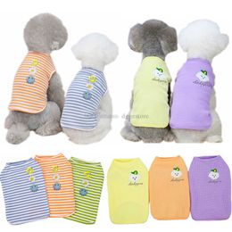 6 Colour Striped Dogs Shirt 100% Cotton Dog Apparel Doggy Boy Girl Small Clothes Puppy T-Shirts Cat Tee Embroidery Breathable Sublimation Vest Chrysanthemum Blue S A35