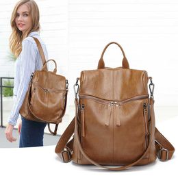 Multifunctional Women's Backpack Korean Version of the New Sheepskin Bag Leisure Waterproof Soft Leather Original Backpack Trend Q0528