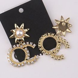 metal stamp plates UK - 2color 18K Gold Plated Copper Women Letters Stud Earrings Designer Personality Stamp Small Sweet Wind Crystal Rhinestone Earring Metal Alloy Jewelry Accessories