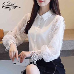 Chiffon Blouse Shirt Long Sleeve Women Solid White Turn Down Collar OL Blous Fashion Woman Blouses Blusas 1145 40 210521