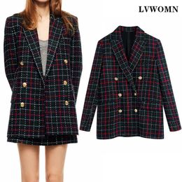 LVWOMN Suits Woman Jacket Za 2021 Plaid Blazers Vintage Double Breasted Blazers Woman Casual Office Spring Autumn Female Jacket X0721