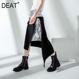 Spring And Summer Fashion Casual Silver Sequins Stitching Fake Two Piece Irregular High Waist Skirt Women SH172 210421