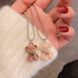 Cute Plush Bear Pendant Necklace for Girls Women Korean Fashion Bear Long Sweater Neck Chain Necklaces Cute Collar Jewellery G1206