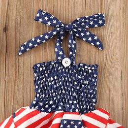 Lioraitiin Independence Day Outfit Toddler Baby Girls Ruffle Dress 4th of July American Flag Stripe Stars Print Halter Suspender Q0716