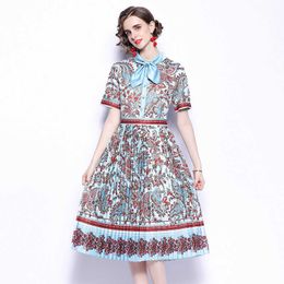 Arrival Runway Summer High Quality Printed Retro Thin Pleated Short-Sleeve Women's Fashion Elegant Dress Vestido 210529