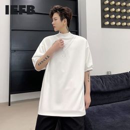 IEFB Summer Short Sleeve Drill Black T-shirt For Men Small Round Collar Causal White Tee Tops Loose Streetwear 9Y6689 210524