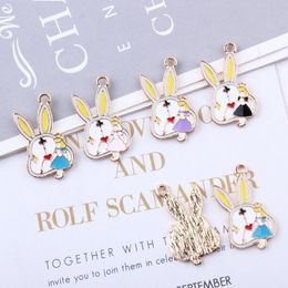 10pcs Girls Alice Rabbit Clock Enamel Charms 16*28mm Animals Alloy Pendants Floatings Bracelets DIY Jewelry Accessories