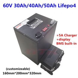 Rechargeable lifepo4 60V 30Ah 40Ah 50Ah lithium battery with BMS for 3000w electric bike Electric bicycle Scooter+5A charger