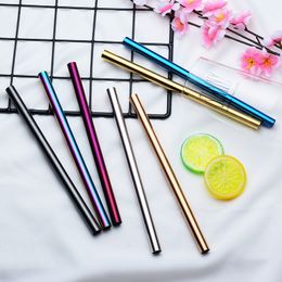 214*9mm 304 Colourful Stainless Steel Straw Reusable Drinking Straws Straight Metal Straw Tea Coffee Tools T500613