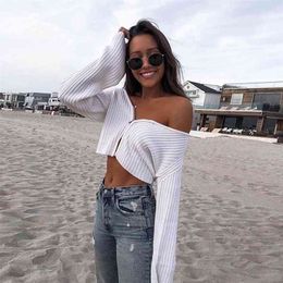 knitted ribbed white cropped cardigans women autumn winter long sleeve zipper short cardigan top casual streetwear 210427