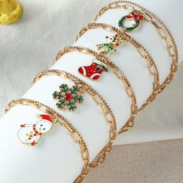 Christmas Chain Crystal Pendants Bracelet Ankle Gold Plated Party Favour With Assorted Enamel Charms XMAS Tree Snowflake Garland Bell