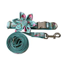 Green Pet Dog Chain Collar Leashes Rose Printed Pets Collars Leash Outdoor Sports Dogs Supplies Accessories