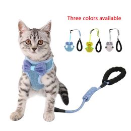 Cat Collars & Leads Adjustable Pet Traction Rope Bowknot Vest Chest Harness Set Breathable Mesh Strap Pets Supplies Suministros Para Perros