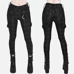 Plaid Pants Women Gothic Punk Pant High Waist Fashion Tight Multi Pocket Zipper Y2k Long Bottoms Streetwear Woemn Pencil Pants 211019