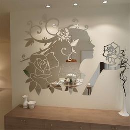 Flower Fairy Acrylic Mirror Wall Stickers Bedroom 3D Wall Stickers Bedroom Living Room Home DIY Art Wall Decor Stickers 210929