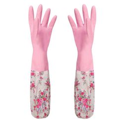 Disposable Gloves House Flower Glue Velvet Long Non-slip Household Dishwashing Cleaning