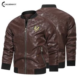 Men's Jackets Leather Bomber Jacket Leather for Men's Korean Style Slim Thin Trendy Clothes Mens PU Coats 211018