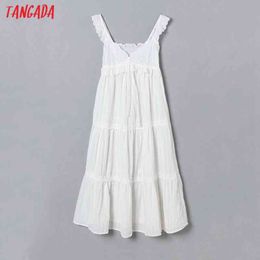 Fashion Women Flowers Embroidery White Strap Dress Sleeveless Backless Female Casual Beach Sundress 6H40 210416