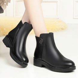 Ldays Genuine Leather Wool Short Boots Womens Flat Bottom Cotton Home Shoes Keep Warm Rubber Non-Slip Plus Size 35-43
