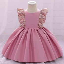 Summer Dress for Girl Baby Christening Gown First 1st Birthday Dress Sequins Big Bow Princess Dresses Infant Christmas Costume G1129