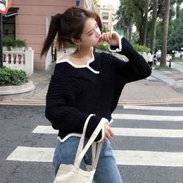 Spring And Autumn Lazy Wild V-neck Net Red Sweater Female Korean Version Of The Conventional Wear Wavy Hem 210427