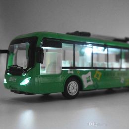 Diecast Alloy Double Carriages Trolley Bus, Boy Model Car Toy, Lights& Sound, Pull-back, 1:48 Scale, Ornament, Christmas Kid Birthday Gifts, Collecting, 2-2