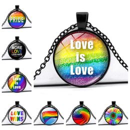 Gay Pride Rainbow Love Time Gem Women Pendant DIY Necklace Men Lovers Gift Hand Strap Accessories Party Gift