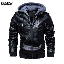 BOLUBAO Fashion Brand Men PU Leather Jackets Winter Men's Comfortable Leather Jacket Male Casual Hooded Leather Jacket Coat 210518