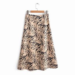 Vintage Women Tiger Print Long Skirts Spring Autumn Fashion Animal Flare Skirt Streetwear faldas mujer moda 210421
