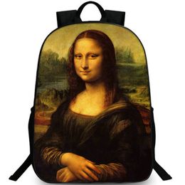 Mona Lisa backpack Smile Paint daypack Leonardo da Vinci school bag Casual packsack Print rucksack Picture schoolbag Photo day pack