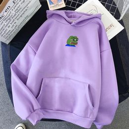 Women's Hoodies & Sweatshirts Sad Tearing Frog Print Women Graphic Funny Hooded Harajuku Hip Hop Hoodie Sweatshirt Female Casual