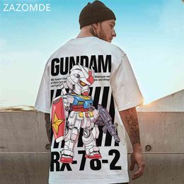 ZAZOMDE Anime T-shirt Men Oversize Cotton Short Sleeve Tshirt Loose Tops Plus Size Round Neck T Shirt Hip Hop Streetwear 210706