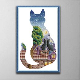 Cat light and shadow Handmade Cross Stitch Craft Tools Embroidery Needlework sets counted print on canvas DMC 14CT /11CT