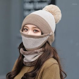 Women Neck Warmer Winter Hat Knit Cap Scarf Hats For Men Knitted Beanie Skullies Beanies With Bibs Mask Cycling Caps & Masks