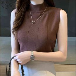 Blusas Korean Fashion Ladies Tops Summer Women Casual Clothes Sleeveless Solid Blouse Knit Elastic 8623 50 210508