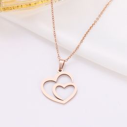 Stainless Steel Necklaces for Women Man Hollow Double Heart Rose Gold Choker Pendant Engagement Jewellery