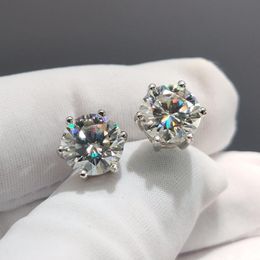 Real Diamond Test Past Total 4 Carat D Colour Moissanite Stud Earrings Silver 925 Sparkling Round Brilliant Cut Gemstone
