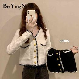 Female Cardigans White Black Knitwear Elegant Fashion Casual Sweater Women Single-breasted Vintage Tops 210506