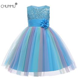 Girl's Wedding Party Dress Lace Colorful Carnival Birthday Custume Princess Sequin Flower Children's First Communion Dress 210317