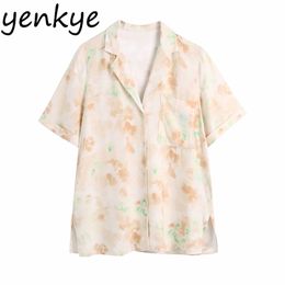 Tie Dye Print Blouse Shirt Women Lapel Collar Short Sleeve Streetwear Casual Ropa Mujer Summer Plus Size Tops 210514