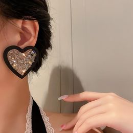 Dangle & Chandelier Acrylic Crystal Beads Heart Earrings For Women Black Colour Transparent Love Trendy Earring Korean Geometric