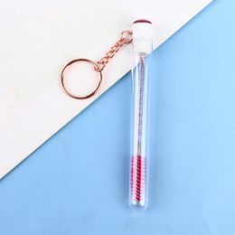 micro tube extensions Canada - Keychains Diamond Keychain Eyelash Brush Tube With Gold Chain Glitter Mascara Wand For Lash Extension Clear Micro Comb Container