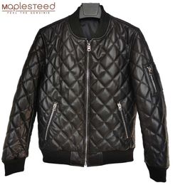 Early Winter Deep Autumn Warm Genuine Leather Jacket Men Quilted Plaid Soft Sheepskin Coat Man Leather Coat Asian Size 4XL M264 211008