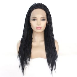 HD Box Braided Synthetic Lace Front Wig Simulation Human Braiding Hair Frontal Braids Wigs For Women 180903-1