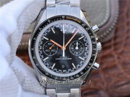 OMF A9900 Automatic Chronograph Mens Watch Moonwatch Black Dial Orange Hand 329 30 44 51 01 002 Stainless Steel Bracelet Super Edi278T