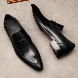 Genuine Leather Slip On Men Dress Shoes Business Party Wedding Suit Brand Brogue Black Point Toe Oxford Shoes For Men