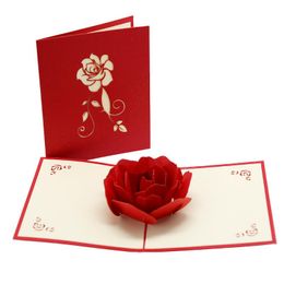 Greeting Cards Valentine's Card 3D DIY Popup Rose Flower For Lover Wedding Anniversary