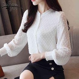 arrived women shirt sweet female V collar wave point long-sleeved suntan blouse Korean style OL blusa 0974 30 210427