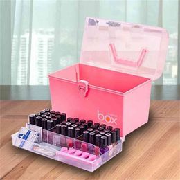 Portable Nail Polish Storage Box Makeup Organizer Multifunctional Practical Cosmetics Lipstick Holder 210922